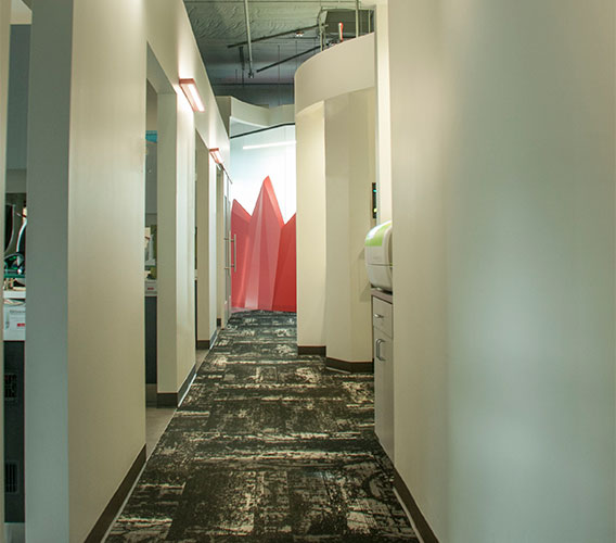 Hallway between patient exam rooms